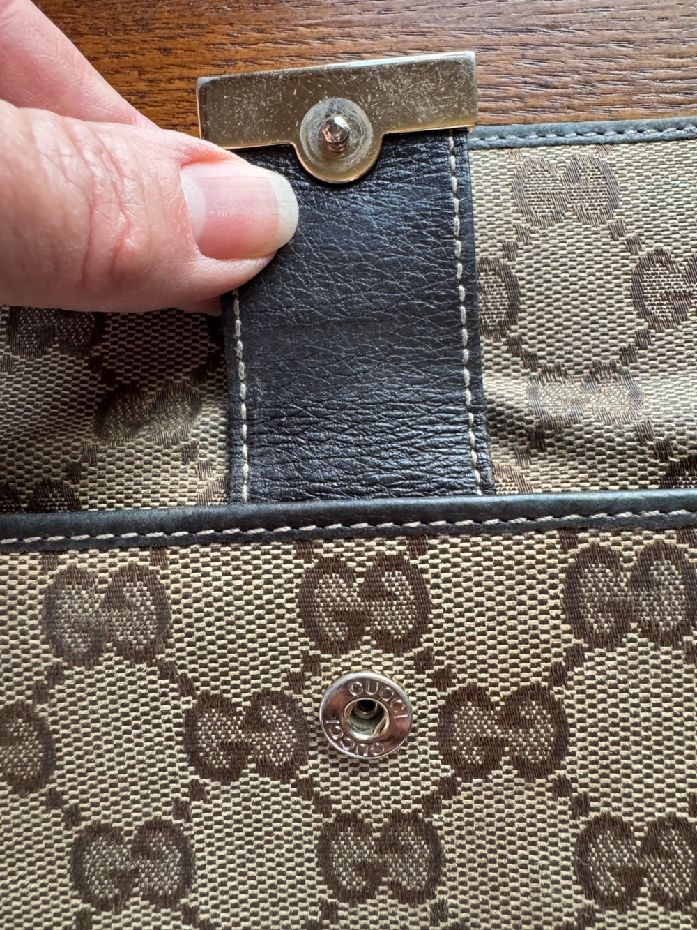 Gucci Vintage GG Monogram Brown/Tan Leather/Canvas Continental Wallet w/COA - Picture 10 of 16